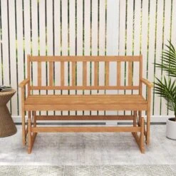 Tangkula 2 Person Patio Glider Bench Solid Acacia Wood Porch Glider Chair W/ Seat -Beauty house GUEST 40fffb68 7449 4282 bb3a 90c9ed1a9570