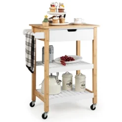 Tangkula 3-Tier Kitchen Island Cart Rolling Service Trolley W/ Bamboo Top Shelves -Beauty house GUEST 411e2b53 cc11 4d05 8427 7e08423c6041