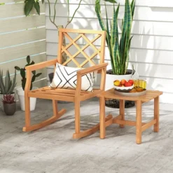 Tangkula Patio Teak Wood Side Table With Slatted Tabletop Small Coffee Table For Porch -Beauty house GUEST 41b612f3 5271 42a7 a11b d00f795ea098