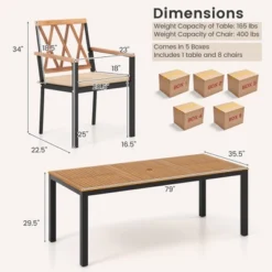 Tangkula 9 PCS Outdoor Patio Dining Set Rectangular Dining Table & Chairs Set For 8 W/Acacia Wood Tabletop Metal Frame -Beauty house GUEST 41e2f76e 30f8 49a7 9763 ab202d527f6b