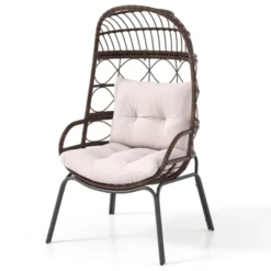 Tangkula PE Wicker Egg Chair Patio Cocoon Lounger W/ Comfortable Cushions & Metal Frame -Beauty house GUEST 41e34b67 77ba 419b 9f69 94202c1159da
