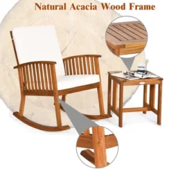 Tangkula 2PCS Patio Wooden Rocking Chair Set Garden Outdoor W/ Coffee Table Cushion -Beauty house GUEST 41e5df02 7d69 4127 a84d cec21a8d11e0