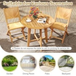 Tangkula 31.5" Patio Dining Table Round Teak Wood Dining Table W/ Slatted Tabletop Garden -Beauty house GUEST 42536745 0100 499e 8cee 15176103a716