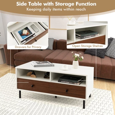 Tangkula Coffee Table Modern Rectangle W/ Storage Shelf & Drawers Living Room Furniture 11 Tangkula Coffee Table Modern Rectangle W/ Storage Shelf & Drawers Living Room Furniture - Image 9