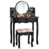Tangkula Vanity Table Set W/Detachable Mirror & Stool Black/White -Beauty house GUEST 42c01766 4f71 465d 8351 e60697994e8c