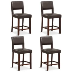 Tangkula 4-Piece Linen Fabric/PVC Leather Counter Height Bar Stool Set W/ Back & Rubber Wood Legs -Beauty house GUEST 42c36a5f 33a6 4155 8a80 0e26e8ac66b3