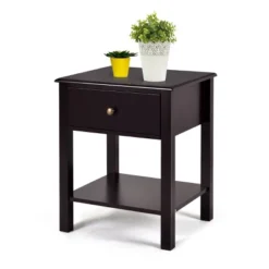 Tangkula End Table Nightstand W/Drawer & Shelf Bedroom Living Room Furniture Black/Brown/White -Beauty house GUEST 42c49770 5b8c 40a2 8d66 47a75bee730c