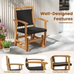 Tangkula Patio Rattan Glider Chair W/ Acacia Wood Frame & Wicker Seat Back Armrests -Beauty house GUEST 4300de43 b7da 4ef3 86bd f2c5d6ef1c59