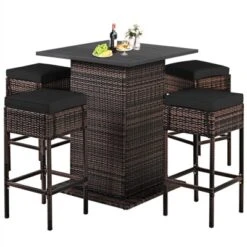 Tangkula 5PCS Patio Rattan Bar Table Stool Set Hidden Storage Shelf Cushion Red Patio Black -Beauty house GUEST 435452f6 759f 4920 97f6 339de453fed6