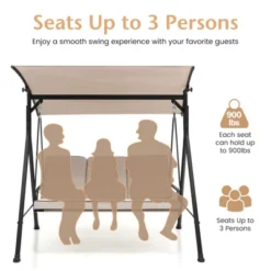 Tangkula 3PCS Hammock Chair Patio Porch Swing W/ Adjustable Canopy Removable Pads