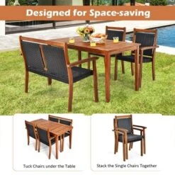 Tangkula 4PCS Patio Dining Set Acacia Wood Rattan Furniture Set W/ Umbrella Hole -Beauty house GUEST 43952441 95f1 4d21 9e97 8ff5ea6fae5c