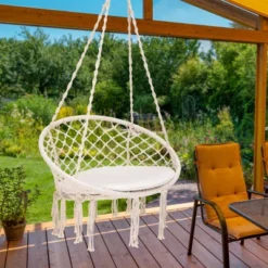Tangkula Hanging Hammock Chair Macrame Swing Chair With Soft Cushion For Bedroom, Patio, Backyard, Balcony -Beauty house GUEST 43bd3e5c 67b6 4694 9168 56e9b94778dd