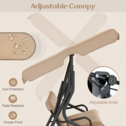 Tangkula 3-Person Swing Chair Porch Swing Seat W/ Adjustable Canopy Removable Cushion -Beauty house GUEST 43db796d 8128 44ed 85c8 c5f81e9a4995