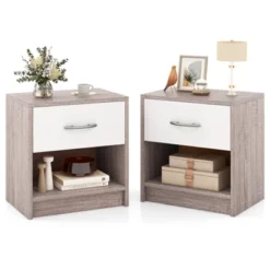 Tangkula 2 PCS Nightstand W/ Drawer Side Table W/ Slide-out Drawer Open Storage Shelf -Beauty house GUEST 43dbeb1e 42d2 48ab a1ac 52e82d7fcb79