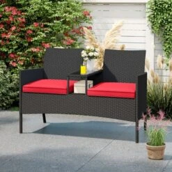 Tangkula Outdoor Rattan Loveseat 2-Seat Patio Conversation Set With Built-in Coffee Table Cushions Wicker Bench Furniture -Beauty house GUEST 43f76e96 8284 4b3f 9b98 bc4b57ebdb46