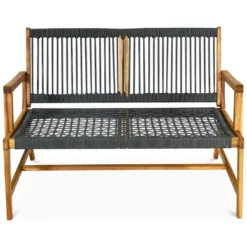 Tangkula 2-Person Outdoor Acacia Wood Bench Patio Loveseat Rope Bench Grey -Beauty house GUEST 440fd485 5d34 4a23 a94c f2ba6b6588eb