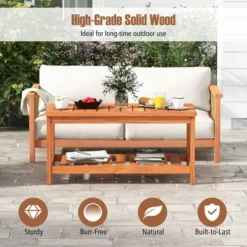Tangkula Hardwood Outdoor Patio Coffee Table 2-Tier Coffee Table W/ Slat Tabletop & Storage Shelf Natural -Beauty house GUEST 4428da57 e186 4678 8809 66ffd73bde75
