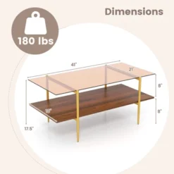 Tangkula 2-Tier Glass Coffee Table W/ Tampered Glass Tabletop & Open Storage Shelf -Beauty house GUEST 44f27936 e357 4979 a8ef 54b72eb74d5a