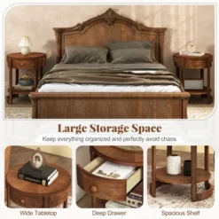 Tangkula 2PCS Nightstand W/ Shelf & Wood Grains Drawer Round End Table For Living Room -Beauty house GUEST 45009e42 7d71 469f 8ff2 07d74c349937