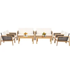 Tangkula 8PCS Patio Acacia Wood Furniture Set PE Rattan Conversation Set W/ Off White Cushions 21 Tangkula 8PCS Patio Acacia Wood Furniture Set PE Rattan Conversation Set W/ Off White Cushions -Beauty house GUEST 457889d3 a0a1 46e0 9dd7 835fd9cd5c05