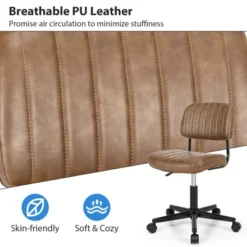 Tangkula Leisure Office Chair Mid-back Swivel Task Chair PU Leather Adjustable Armless Chair Retro Design Black / Brown -Beauty house GUEST 45bfc562 44c3 49ec b0aa 3adb0813cd1f