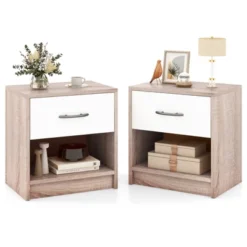 Tangkula 2 PCS Nightstand W/ Drawer Side Table W/ Slide-out Drawer Open Storage Shelf -Beauty house GUEST 46259c23 4bb1 408e 85b4 a407c238971d