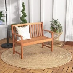 Tangkula Patio Wood Bench 2-Seat Outdoor Bench W/ Cozy Armrests & Backrest