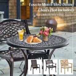 Tangkula 36" Outdoor Dining Table Round Cast Aluminum Patio Dining Table With Umbrella Hole And Adjustable Non-Slip Foot Pads -Beauty house GUEST 46dc5846 e658 4ca8 9fbf 3ea218f9849d