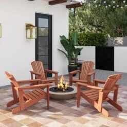 Tangkula 4PCS Solid Wood Garden Chair W/ High Backrest Wide Armrests & Contoured Seat