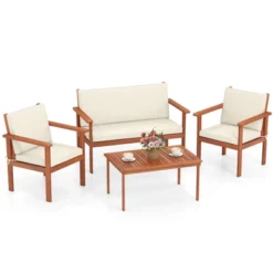 Tangkula 4 Pieces Patio Furniture Set Acacia Wood Porch Chairs W/ Table -Beauty house GUEST 4700d2dd 0b6d 400e 9549 98c727a3d88e