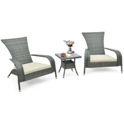 Tangkula 3-Piece Wicker Adirondack Set Ergonomic Oversized Rattan Chairs W/ Coffee Table Comfy Seat Cushions -Beauty house GUEST 470f9032 9ad7 46f4 bfe4 38e94d2d7642