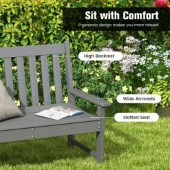 Tangkula Garden Bench All-Weather HDPE 2-Person Outdoor Bench For Front Porch Backyard -Beauty house GUEST 472f2332 9947 402a 9c6d 8d56c0d7aea2
