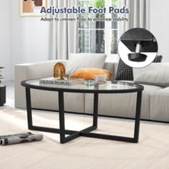 Tangkula Modern Glass Coffee Table W/ Cross Base & Acacia Wood Legs For Small Spaces -Beauty house GUEST 473d2be7 10d3 434e 9836 1e47abf354cc