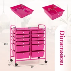 Tangkula Craft Organizers And Storage Cart - Rolling Cart With 12 Drawers Wheels Mobile Rolling Utility Cart Hot Pink -Beauty house GUEST 47944298 4f14 495b 88a0 a23d2c0a189d