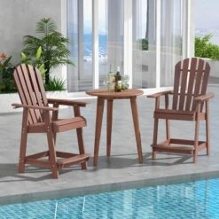 Tangkula 4 PCS Tall Adirondack Chair HDPE Outdoor Bar Stools With Armrests 4.5” Wide Footrest Patio Adirondack Barstools Balcony Chairs Brown -Beauty house GUEST 479d4a0e 11e6 4437 81c2 9b745e8666aa