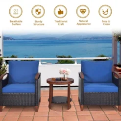 Tangkula 3PCS Patio Wicker Rattan Conversation Set Outdoor Furniture Set W/ Cushion -Beauty house GUEST 47ba1ecc 64ea 436a b4db 278fb722ddf1