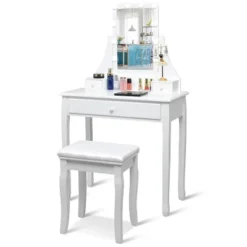Tangkula Make-Up Vanity Table Dresser Set W/LED Light & Padded Stool -Beauty house GUEST 47e57a1a e1f3 4bea 8309 ab852755cd97