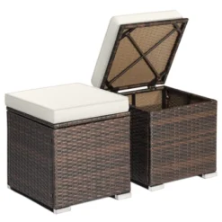 Tangkula 2 Pieces Patio Ottoman Outdoor Wicker Footstool Storage Box Side Table W/ Solid Metal Frame Additional Seating W/ Removable Cushions Beige/Off White/Red/Turquoise/Gray/Navy -Beauty house GUEST 4809ec47 44e2 4031 8a08 074fca0208f0