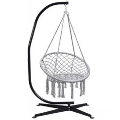 Tangkula Hammock Chair Hanging Cotton Rope Macrame Swing Chair W/ Stand Gray -Beauty house GUEST 481457ef c4ae 4029 a7e0 ce0f639487ba