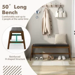 Tangkula 1pc/2pcs Solid Wood Dining Bench 50" Upholstered Entryway Bench W/ Padded Seat & Rubber Wood Frame Rectangular Ottoman Bench -Beauty house GUEST 4820421e 7f13 488f 8700 e02a10b012ae