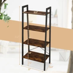 Tangkula 4-Tier Ladder Bookshelf Industrial Wooden Bookcase With Metal Frame Anti-Toppling Device Rack Rustic Brown/Gray Oak -Beauty house GUEST 483eb3b8 8c50 4cc9 a76d bf552ed7f026