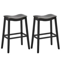 Tangkula Set Of 2 Saddle Bar Stools Bar Height Kitchen Chairs W/ Rubber Wood Legs -Beauty house GUEST 48bfe616 8b6a 4dd8 bb46 61a45265b040