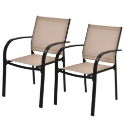 Tangkula 2PCS Outdoor Dining Chairs Stackable Chairs W/Armrests & Breathable Fabric For Balcony Garden & Patio -Beauty house GUEST 48d72486 9898 44d8 9606 080a5ec22374
