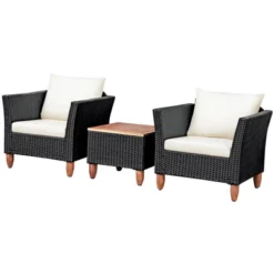 Tangkula 3-Piece Wicker Patio Furniture Set Outdoor Conversation Set W/ Cushions & Coffee Table -Beauty house GUEST 4913f7ea 7a07 4da3 bf02 f724f9dd208a