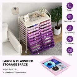 Tangkula 20-Drawer Rolling Storage Cart Art Craft Organizer Cart Mobile Utility Storage Cart With Removable Drawers & Lockable Wheels Purple 16 Tangkula 20-Drawer Rolling Storage Cart Art Craft Organizer Cart Mobile Utility Storage Cart With Removable Drawers & Lockable Wheels Purple -Beauty house GUEST 491f459f f091 4f2f 907b 25109ddded54
