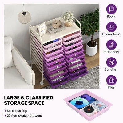 Tangkula 20-Drawer Rolling Storage Cart Art Craft Organizer Cart Mobile Utility Storage Cart With Removable Drawers & Lockable Wheels Purple 8 Tangkula 20-Drawer Rolling Storage Cart Art Craft Organizer Cart Mobile Utility Storage Cart With Removable Drawers & Lockable Wheels Purple - Image 6
