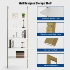 Tangkula 2PCS 5-Tier Ladder Shelf Wood Wall Mounted Display Bookshelf Metal Frame -Beauty house GUEST 4a128eda 841c 49fd b486 980b67bccf56