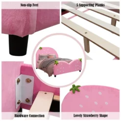 Tangkula Pink Kids Upholstered Twin Bed Toddler Bed With Adjustable Non-slip Feet -Beauty house GUEST 4a306033 1105 45bf 9765 75744a225ac1