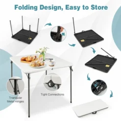 Tangkula Folding Camping Table Portable Picnic Table With All-Weather HDPE Tabletop Metal Frame & Carry Straps White/Gray -Beauty house GUEST 4a362530 2ad1 4d1d 96cc ecf5c2264434