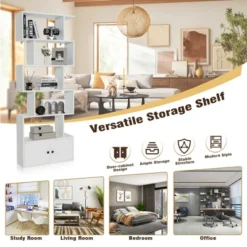 Tangkula 2PCS 6-tier Geometric Bookcase S-shaped Z-shelf Bookshelf Cabinet W/ Doors White -Beauty house GUEST 4a3b0581 79fc 4c1e 856f 35c9fc70939c